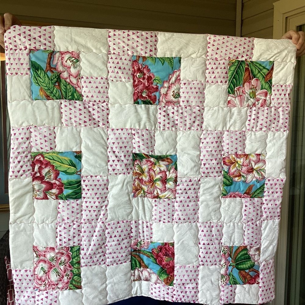 NWT Hand Crafted Floral Patchwork Quilt - Pink and White for New Baby or Toddler